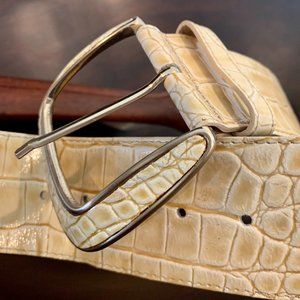 REISS Alligator Embossed Belt Cream Beige